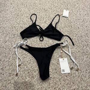 NEW Quince Knotted Triangle Bikini Top Side Tie Bottom M Black Summer Classic